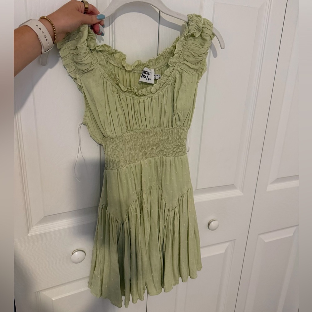 Smocked Ruffle Mini Dress in Light Green